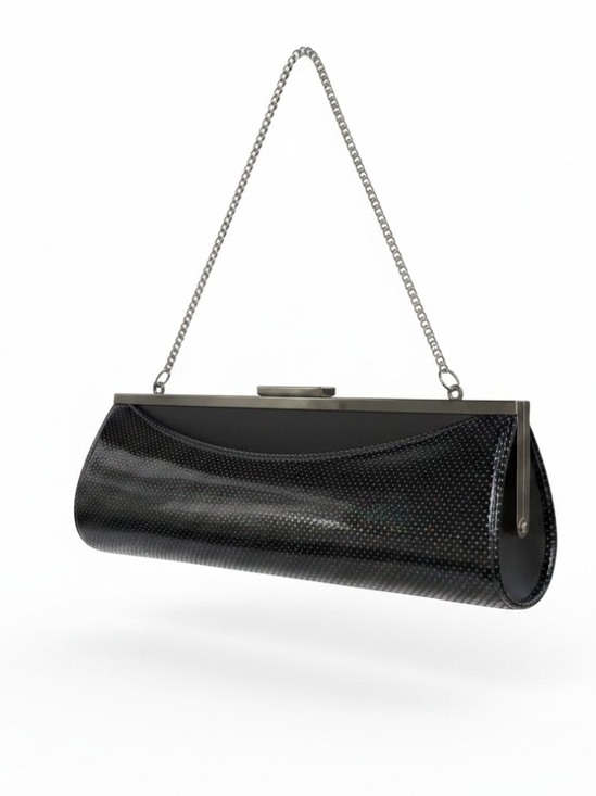 Handbags - Black Metallic Dot Evening Clutch with Chain- EUC